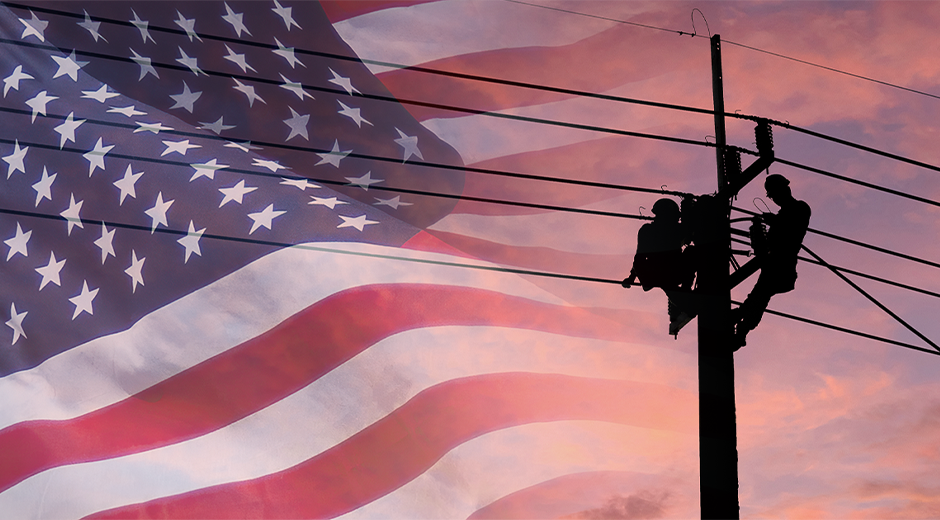 American Flag and Line Worker